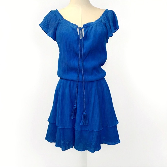 Kobi Halperin Dresses & Skirts - KOBI HALPERIN BLUE DARCIE CREPE FLUTTER SHORT SLEEVE ELASTIC WAIST MINI DRESS